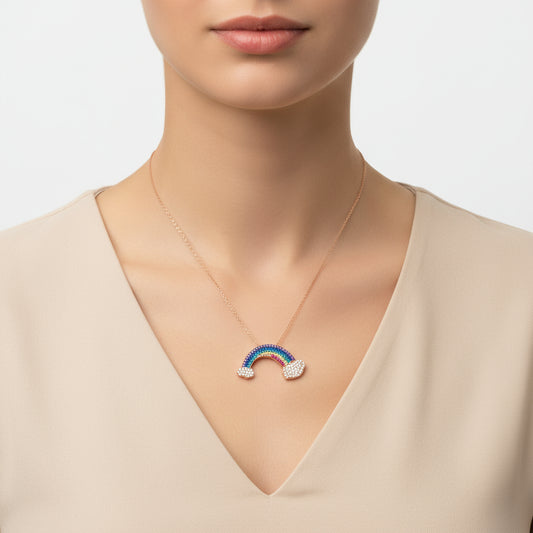 Rainbow Rose Gold Plated Women's Silver Necklace