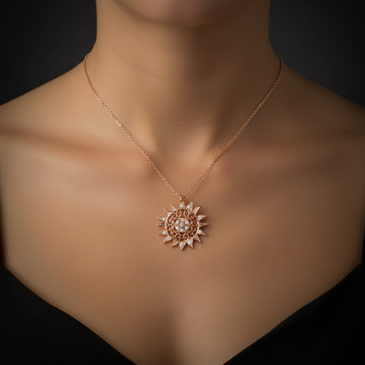 Rose Plated Sun Women's Silver Necklace