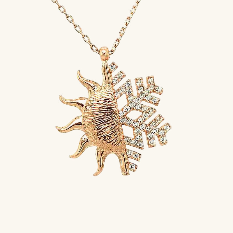 Rose Plated Sun Snowflake Women's Silver Necklace