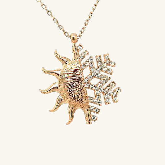 Rose Plated Sun Snowflake Women's Silver Necklace
