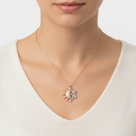 Rose Plated Sun Snowflake Women's Silver Necklace