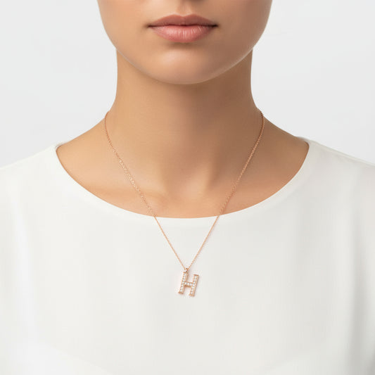 Rosévergoldete Damen-Silberkette mit H-Buchstaben