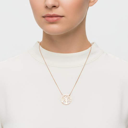 Rose Plated Tree of Life Women's Silver Necklace