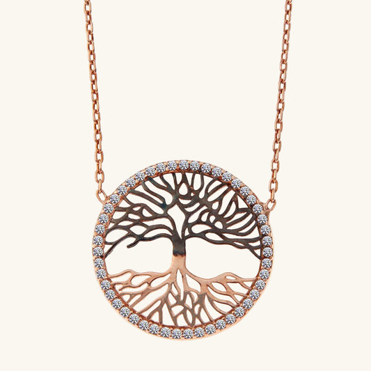 Rose Plated Tree of Life Women's Silver Necklace