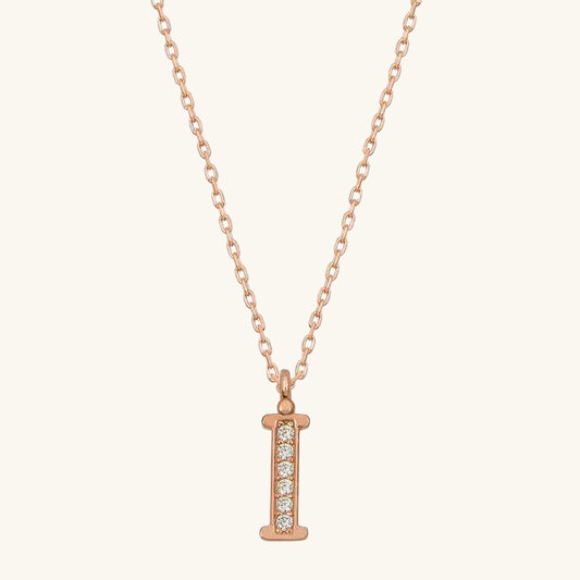 Rose Plated Letter I Women's Silver Necklace