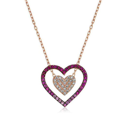 Rose Plated Two Heart Women's Silver Necklace