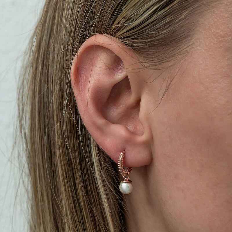 Rose Plated Pearl Women's Silver Earrings