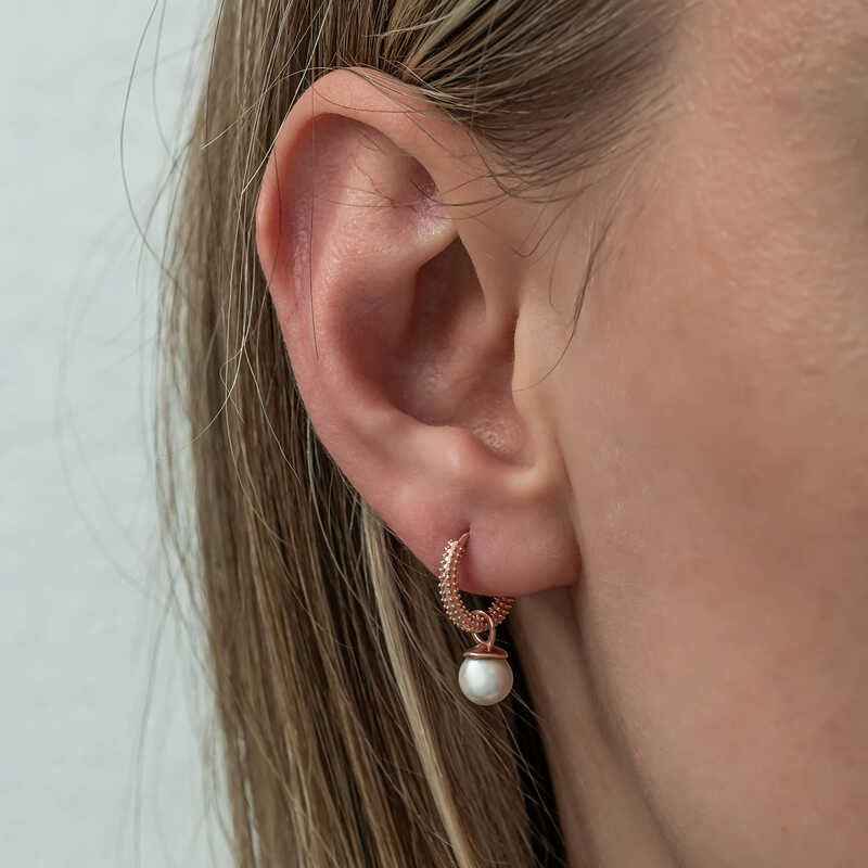 Rose Plated Pearl Women's Silver Earrings