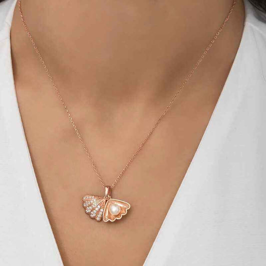 Pearl Oyster Women's Rose Plated Silver Necklace