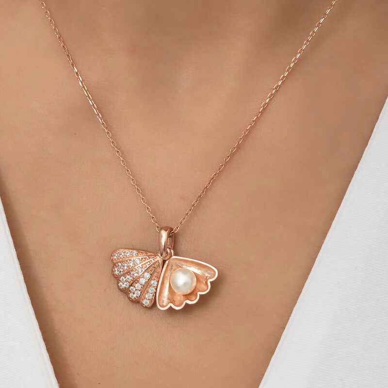 Pearl Oyster Women's Rose Plated Silver Necklace