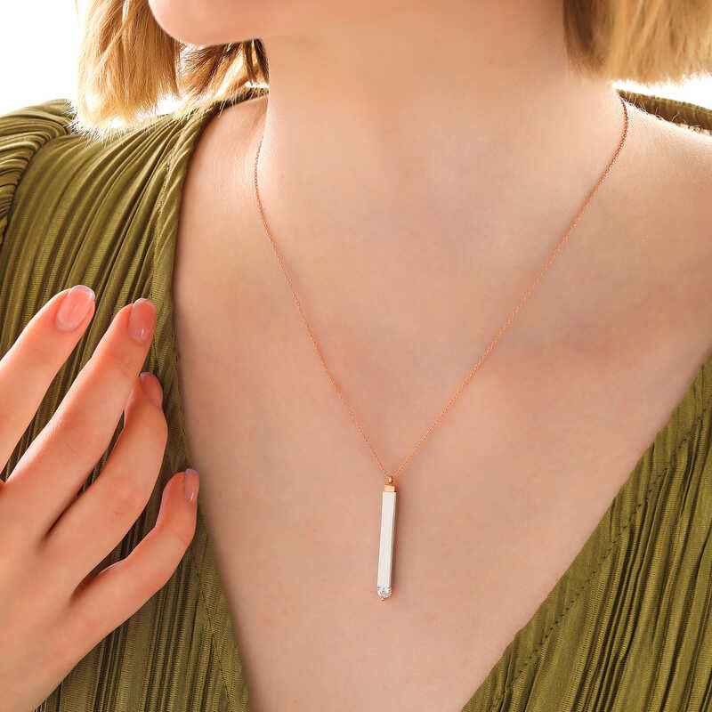 Nameable Bar Women's Rose Plated Silver Necklace