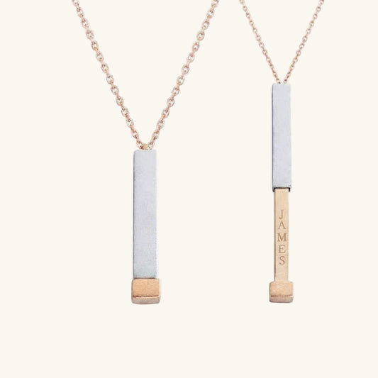 Name Engravable Open Bar Women's Rose Plated Silver Necklace