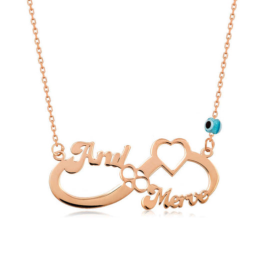 Rose Plated Name Engraved Infinity Silver Necklace