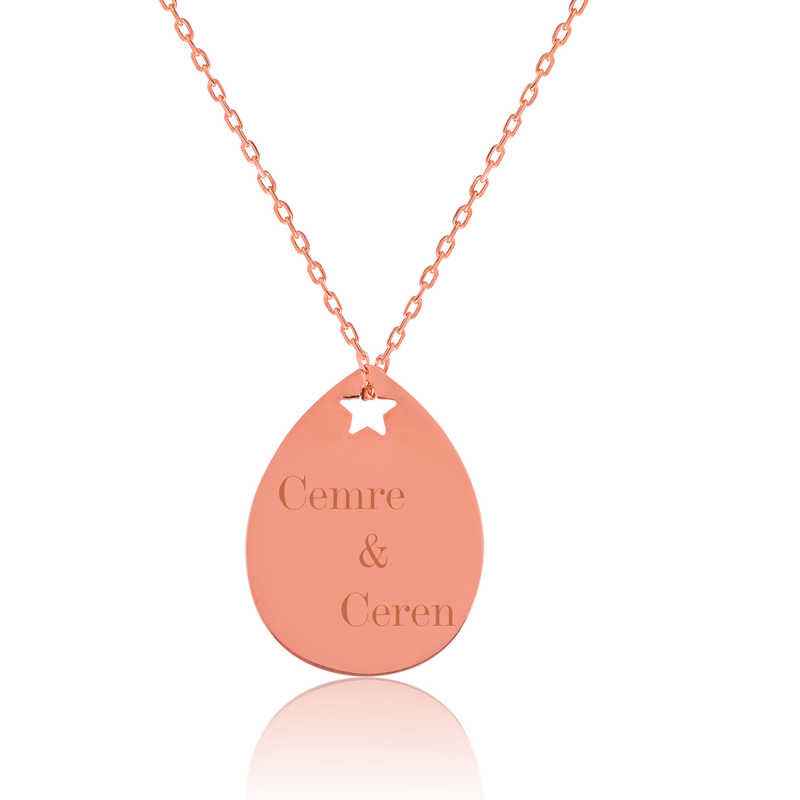 Star Drop Name Necklace Rose Plated Silver