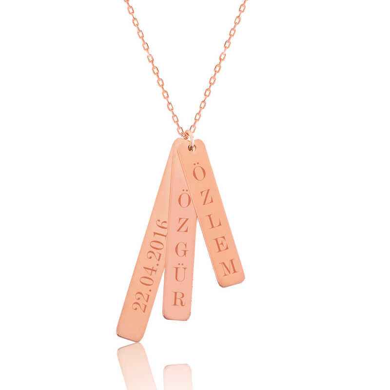 Rose Plated Nameplate Bar Pendant Silver Necklace