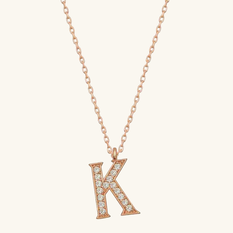 Rose Plated K Letter Women's Silver Necklace