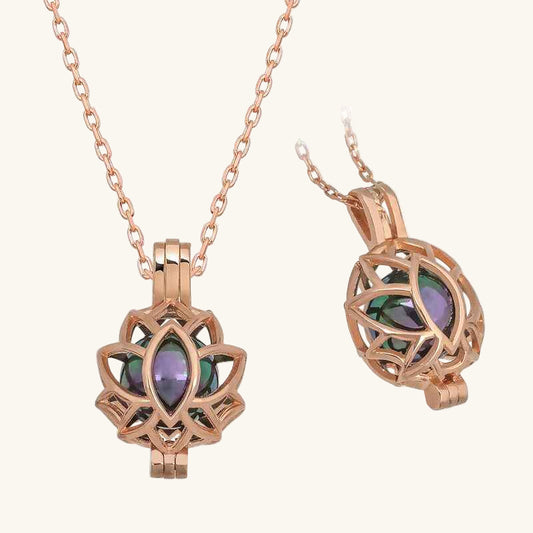 Rose Gold Plated Lotus Cage Women's Silver Necklace