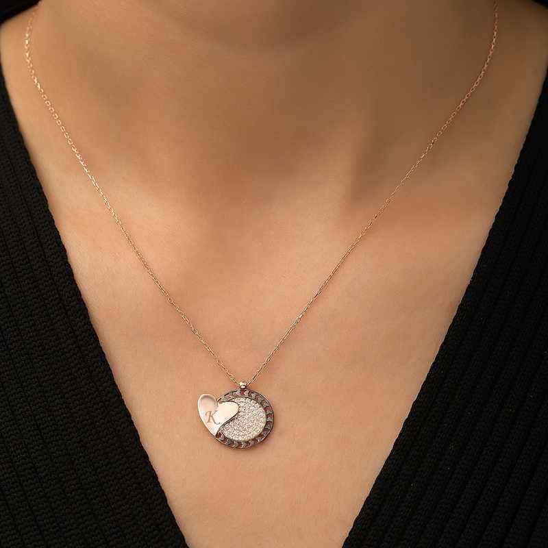 Rose Plated Heart to Heart Silver Pendant