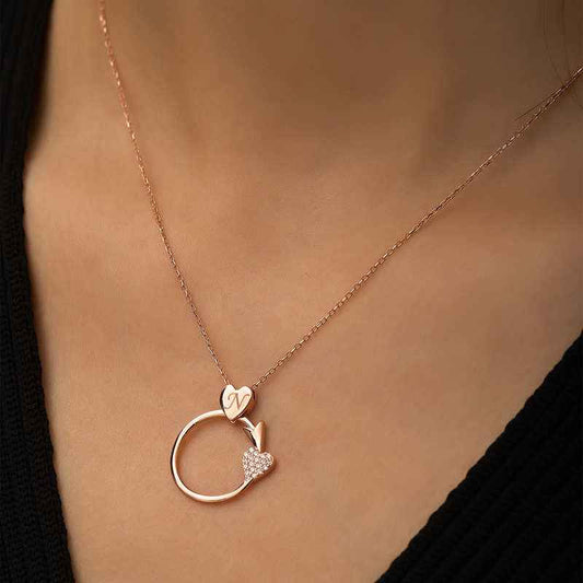 Rose Plated Heart-Piercing Arrow Silver Necklace