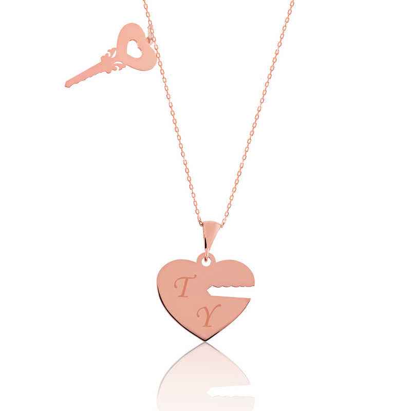 Rose Plated "Key to My Heart" Personalized Women's Silver Necklace