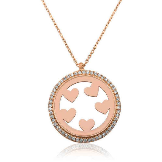Rose Gold Plated Heart Circle Women's Silver Necklace