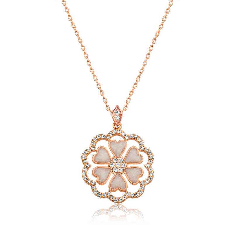 Rose Gold Plated Heart Flower Women's Silver Necklace