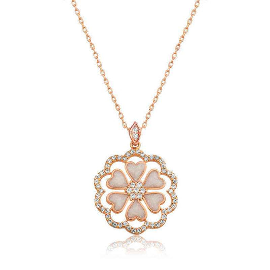 Rose Gold Plated Heart Flower Women's Silver Necklace