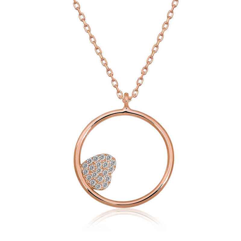 Rose Plated Heart Detailed Loop Silver Necklace