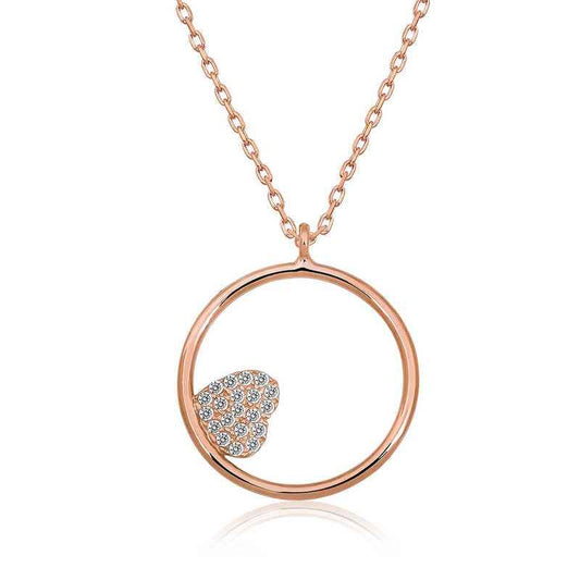 Rose Plated Heart Detailed Loop Silver Necklace