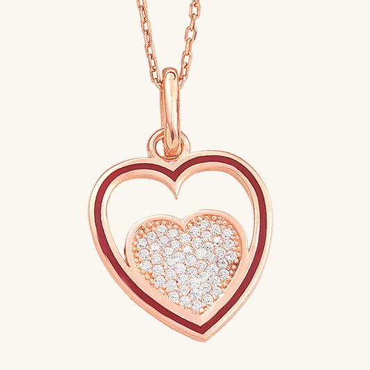 Collier en argent pour femme avec cœur rose