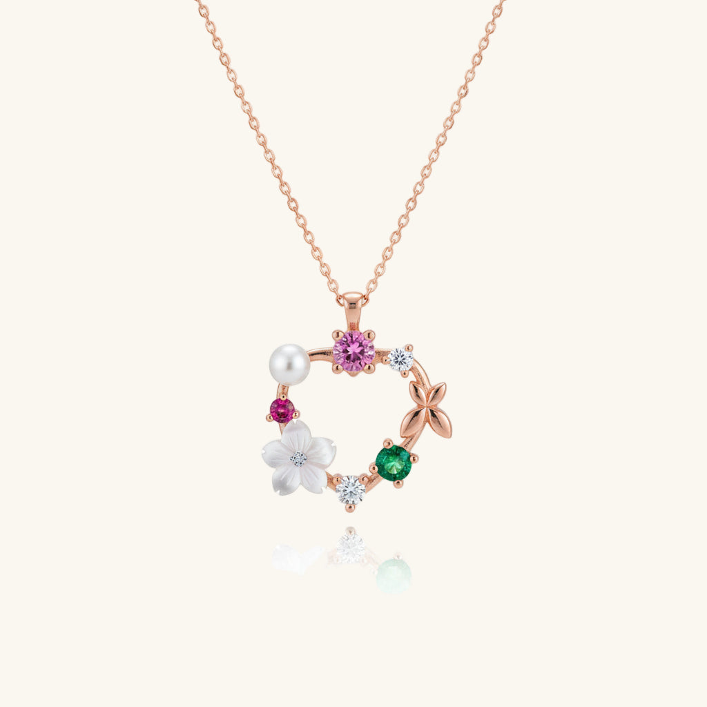 Rose Plated Heart Magnolia Flower Butterfly Women's Silver Pendant