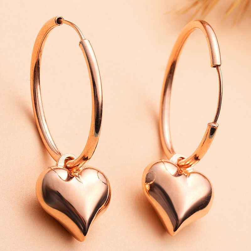 Heart Dangle Rose Plated Women's Silver Earrings