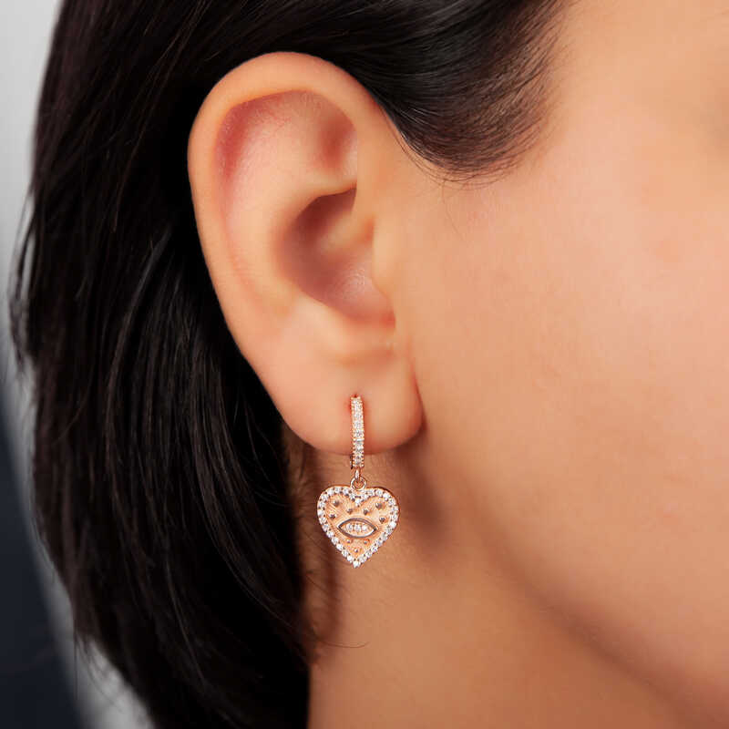 Rose Plated Heart Dangle Women's Silver Earrings
