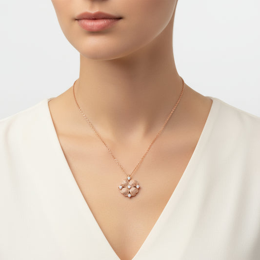 Rose Gold Plated Heart Leaf Flower Women's Silver Necklace