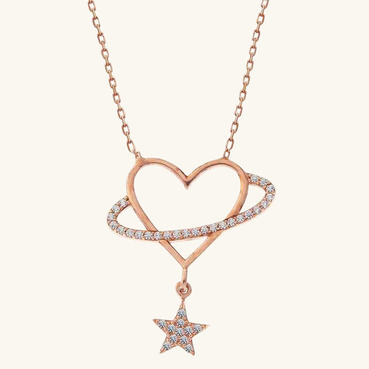 Rose Heart Star Women's Silver Necklace
