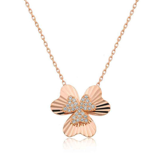 Rose Gold Plated Heart Clover Women's Silver Necklace