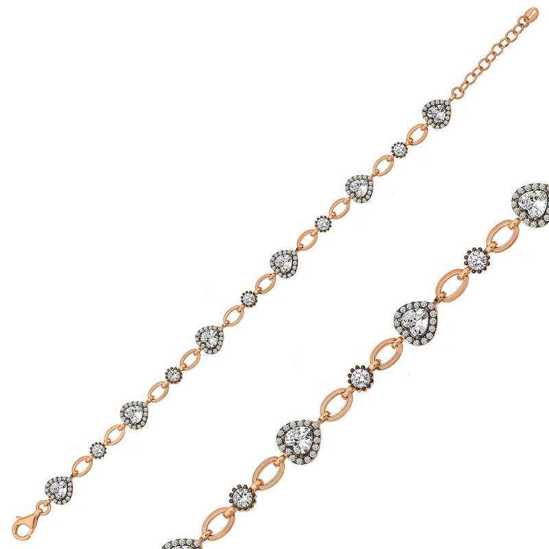 Rose Plated Hearts Women's Silver Bracelet