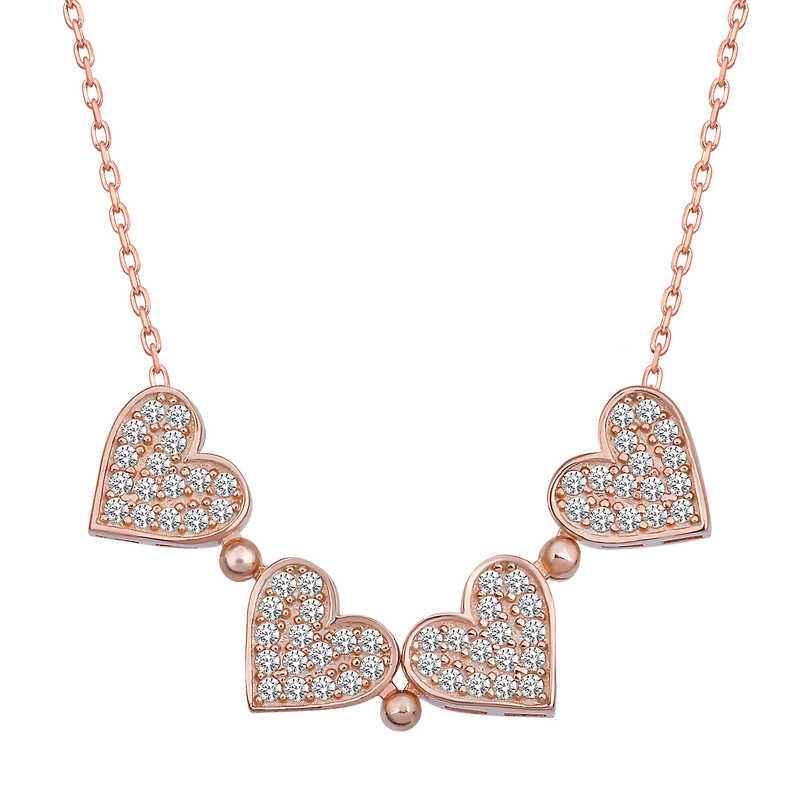 Rose Plated Heart Openable Clover Women's Silver Necklace