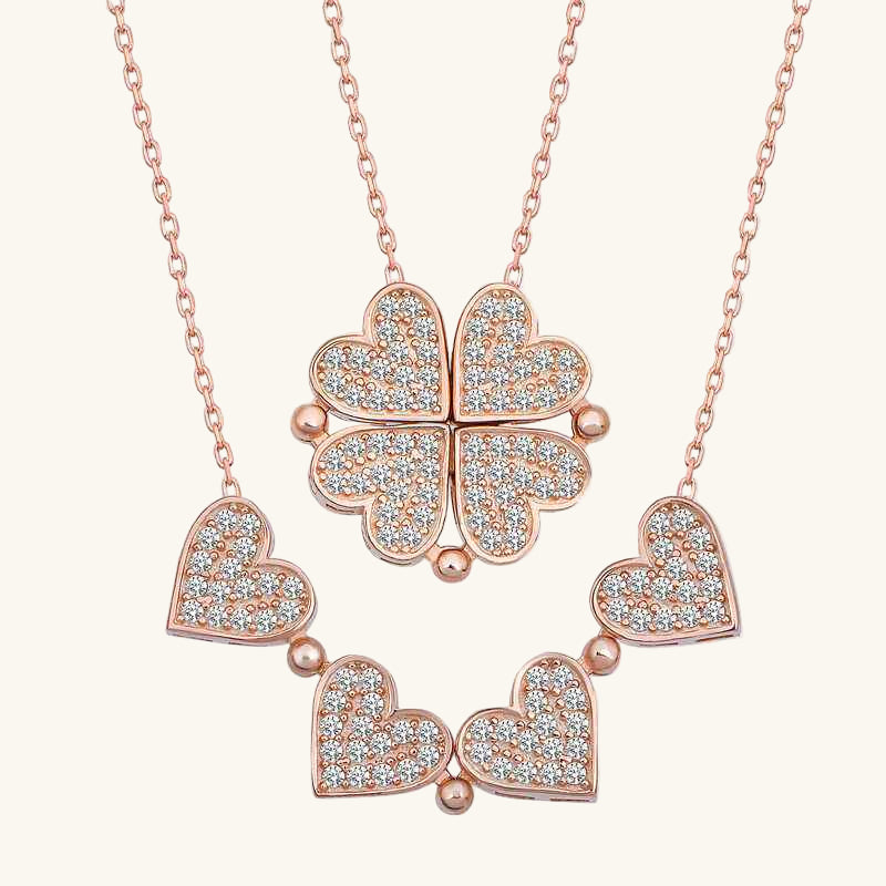Rose Plated Heart Openable Clover Women's Silver Necklace