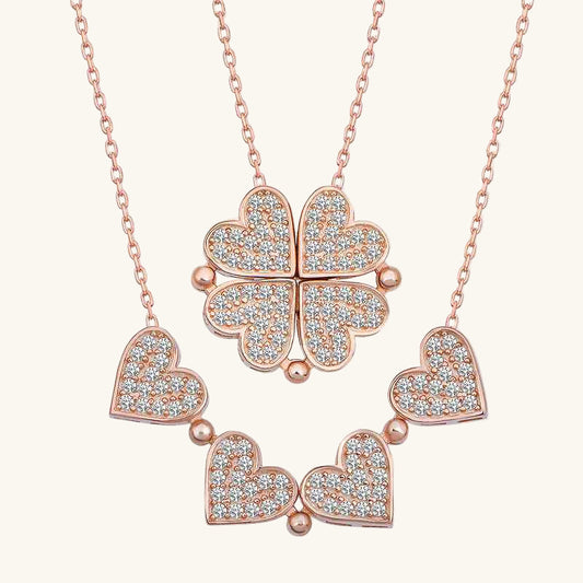 Rose Plated Heart Openable Clover Women's Silver Necklace