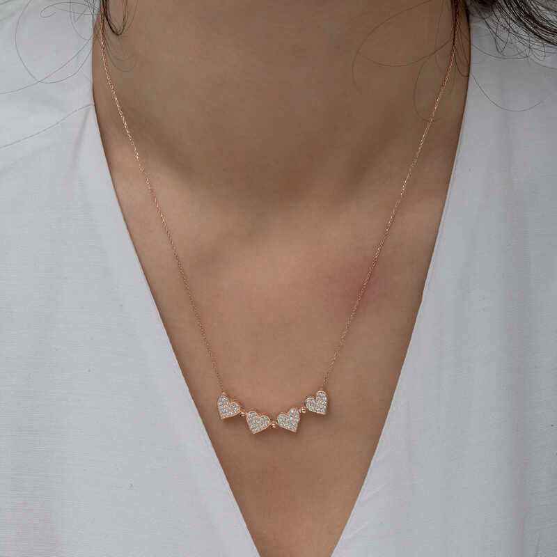 Rose Plated Heart Openable Clover Women's Silver Necklace