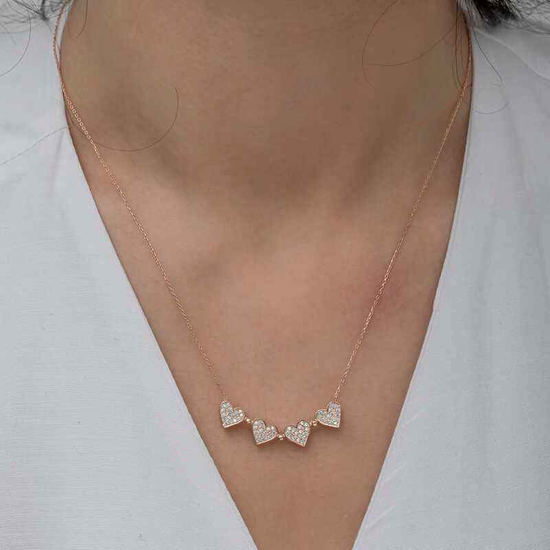 Rose Plated Heart Openable Clover Women's Silver Necklace