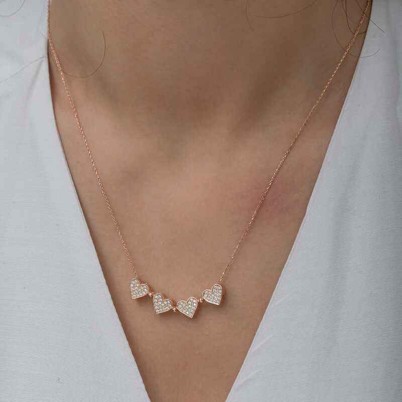 Rose Plated Heart Openable Clover Women's Silver Necklace