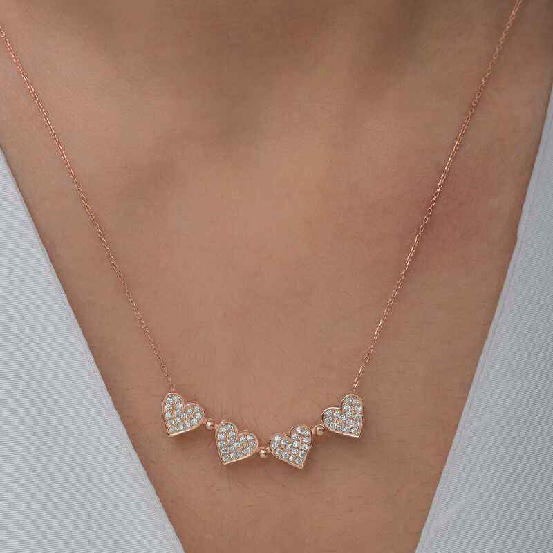 Rose Plated Heart Openable Clover Women's Silver Necklace