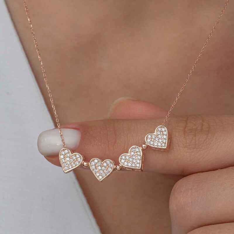Rose Plated Heart Openable Clover Women's Silver Necklace
