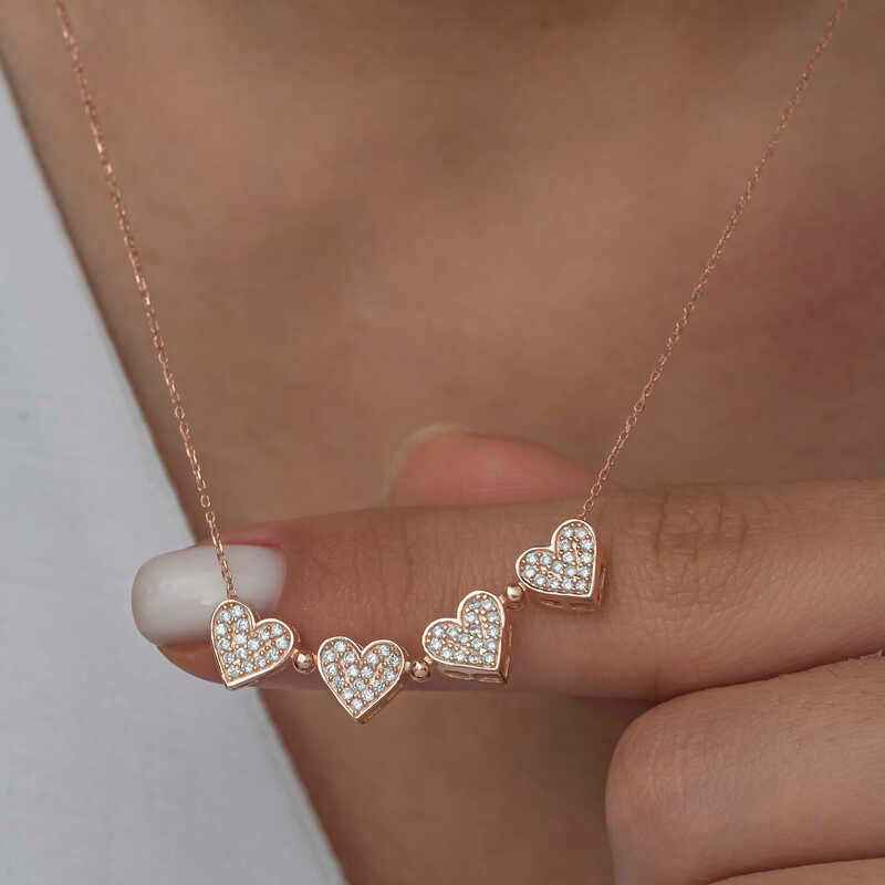 Rose Plated Heart Openable Clover Women's Silver Necklace