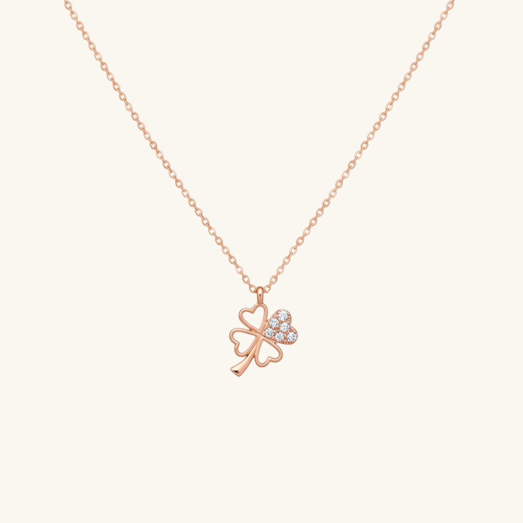 Rose Heart Four-Leaf Clover Women's Silver Necklace