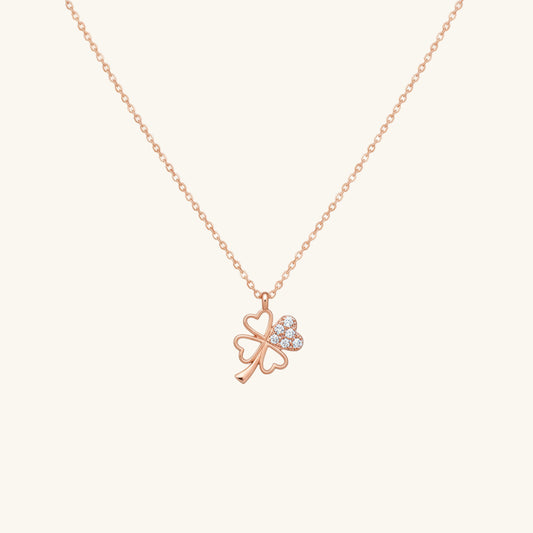 Rose Heart Four-Leaf Clover Women's Silver Necklace
