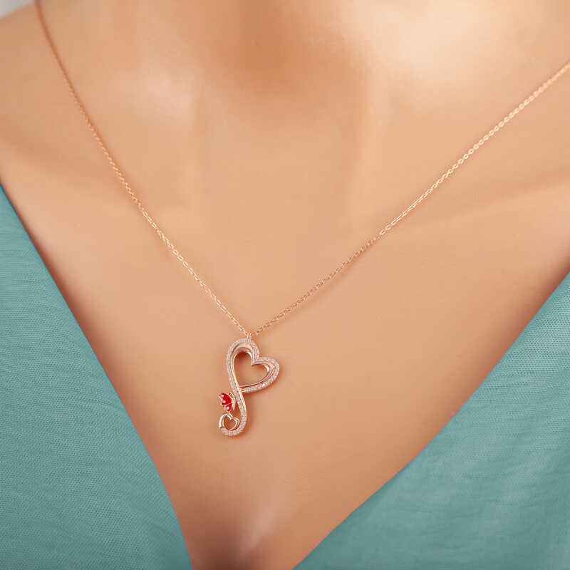 Rose Plated Heart Butterfly Women's Silver Necklace