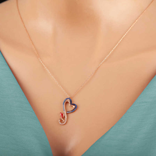 Rose Plated Heart Butterfly Women's Silver Necklace